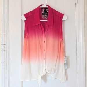 New Young, Fabulous, & Broke Pink Ombre Sleeveless Button Down Top - NWT